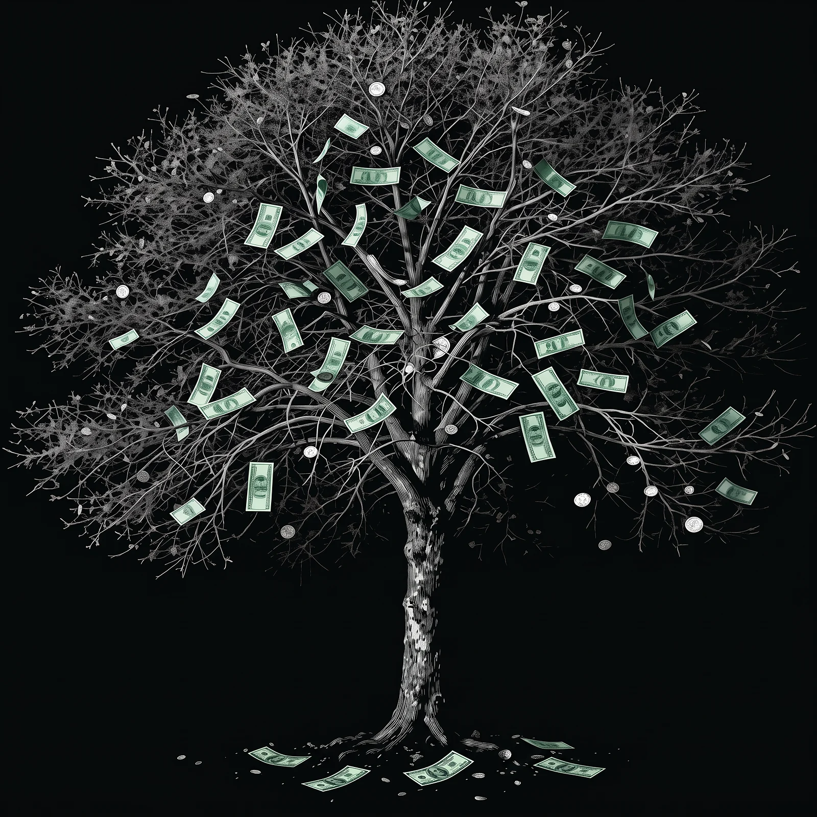 A tree growing banknotes instead of leaves